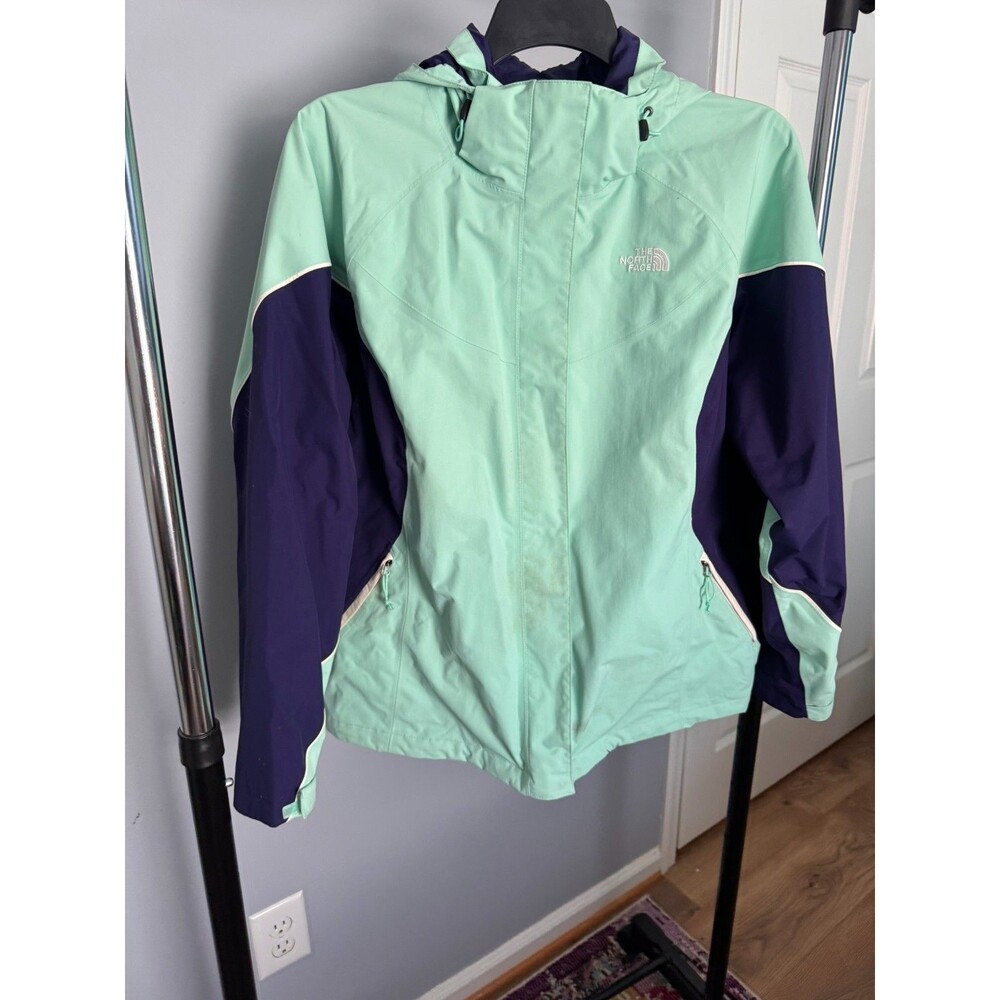 The North Face HyVent Rain Jacket Women's XL Mint Green Purple Hooded Waterproof